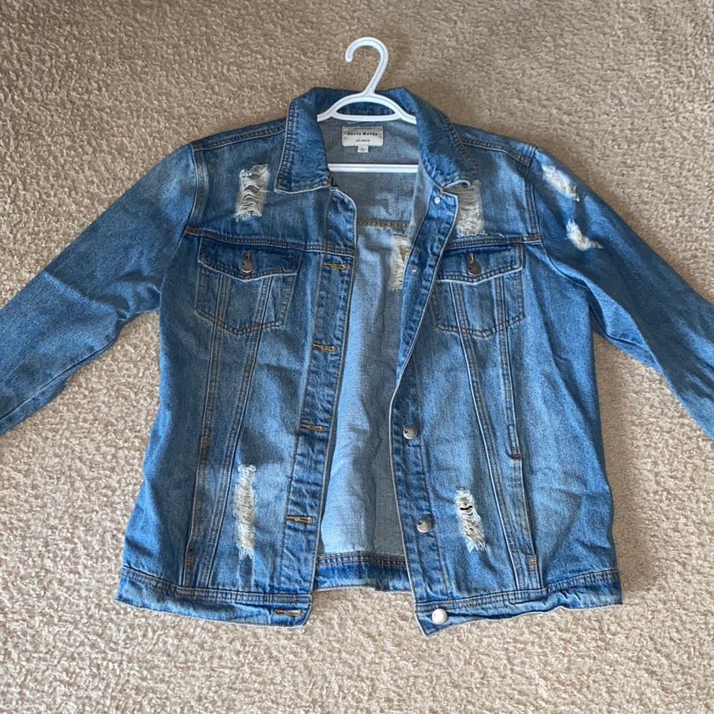 Large distressed and oversized jean jacket